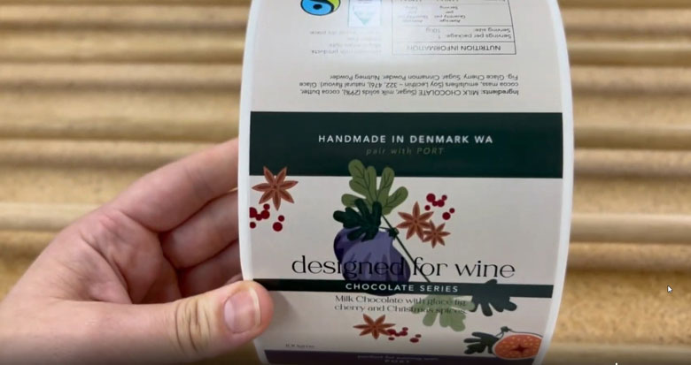 Close-up of an MH & Sons Confectionery product label printed by Guru Labels